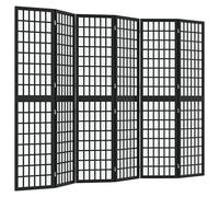 vidaXL 6-Panel Room Divider in Classic Japanese Style, 240x170 cm, Solid Fir Wood and Rice Paper Construction, Foldable Design, Black
