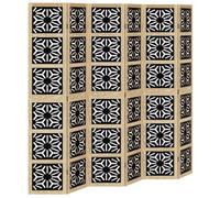 vidaXL 6-Panel Room Divider Privacy Screen - Solid Wood Paulownia Frame with Geometric Cut-Out, Foldable Design, Brown & Black, for Bedroom/Living Room/Office
