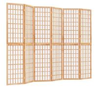 vidaXL 6-Panel Room Divider - Traditional Japanese Shoji Style, Solid Fir Wood and Translucent Rice Paper, Foldable Design, Easy Assembly, Brown