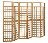 vidaXL 6-Panel Room Divider/Trellis - Solid Fir Wood, Outdoor Suitable, Plant Support Capability, Foldable Privacy Screen, Brown, Modern Style