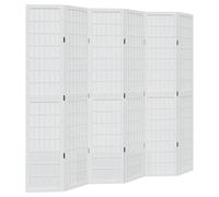 vidaXL - 6 Panel White Room Divider/Privacy Screen - Solid Paulownia Wood Frame - For Office/Living Room/Bedroom - Foldable and Durable - 210x200 cm