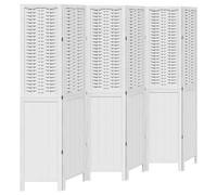 vidaXL 6-Panel White Room Divider Screen - Solid Paulownia Wood & Bamboo Woven Privacy Partition - 210x180 cm | Living Room, Office, Bedroom Indoor Use
