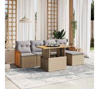 vidaXL 6 Piece Garden Sofa Set with Cushions Beige Poly Rattan UK