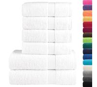 vidaXL - 6 Piece Premium White Cotton Towel Set - 600 gsm - 100% Cotton - Machine Washable - OEKO-TEX Certified - Includes Hand Towels and Shower Towels with Hanging Loop