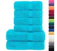 vidaXL 6 Piece Premium Towel Set Turquoise - 100% Cotton Ring-Spun, 600 GSM, OEKO-TEX Certified, Hand & Shower Towels with Hanging Loop