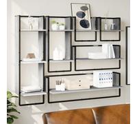 vidaXL 6 Piece Wall Shelf Set with Bars Grey Sonoma Engineered Wood