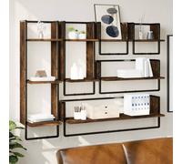 vidaXL 6 Piece Wall Shelf Set with Bars Smoked Oak Engineered Wood