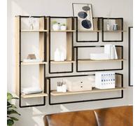 (sonoma oak) vidaXL Wall Shelf Set 6 Piece with Bars Wall Mounted Shelf Engineered Wood