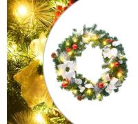 vidaXL 60 cm LED Christmas Wreath Garland with Snow Accents - Green PVC, Indoor/Outdoor USB-Powered, 20 LEDs