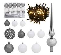 vidaXL 61 Piece Christmas Ball Set with Peak and 150 LEDs White&Gey UK HOT