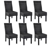 vidaXL 6x Dining Chair Kubu Rattan and Mango Wood Black Kitchen Furniture Seat