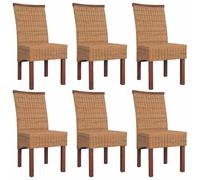 vidaXL 6x Dining Chairs Brown Natural Rattan Dinner Room Seating Furniture