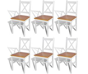 vidaXL 6x Dining Chairs Wood White and Natural Colour Kitchen Furniture Seat