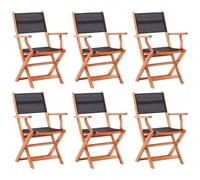vidaXL 6x Folding Garden Chairs Black Solid Eucalyptus Wood&Textilene Armchair