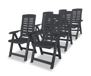 vidaXL 6x Reclining Garden Chairs - Anthracite, 60x61x108 cm, Foldable Plastic Outdoor Chairs, 4 Recline Positions, Weather-Resistant (Set of 6)