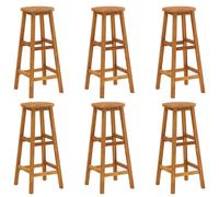vidaXL 6x Solid Acacia Wood Bar Stools Kitchen Dining Chair Seating Furniture