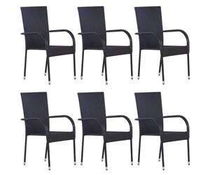 vidaXL 6x Stackable Outdoor Chairs Poly Rattan Black Patio Garden Dining Seats