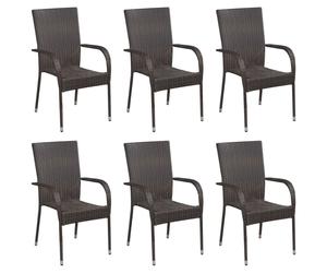 vidaXL 6x Stackable Outdoor Chairs Poly Rattan Brown Patio Garden Dining Seats