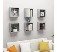 vidaXL 6x Wall Cube Shelves Concrete Grey Storage Wall Hanging Floating Shelf