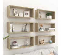 vidaXL Wall Cube Shelf 6 Pcs Sonoma Oak 60x15x23 cm Engineered Wood, Brown