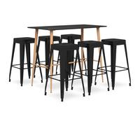 vidaXL Bar Set 7 Piece Black Dining Room Kitchen Chair Stool Table Furniture