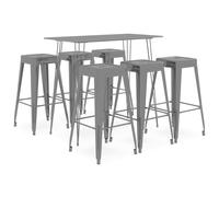 vidaXL Bar Set 7 Piece Black Dining Room Kitchen Chair Stool Table Furniture
