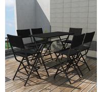 vidaXL 7 Piece Folding Outdoor Dining Set Steel Poly Rattan Black