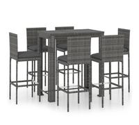 vidaXL 7 Piece Garden Bar Set with Cushions Poly Rattan Grey