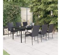 vidaXL Garden Dining Set 7 Piece Black Patio Outdoor Table and Chair Furniture
