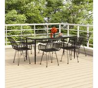 vidaXL 7 Piece Garden Dining Set Black Poly Rattan, Black