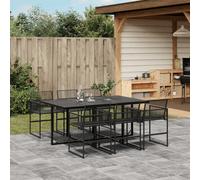7 Piece Garden Dining Set Black Poly Rattan