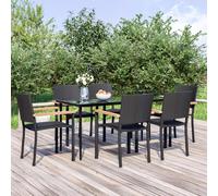 vidaXL 7 Piece Garden Dining Set Black Poly Rattan