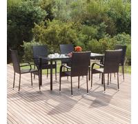 vidaXL 7 Piece Garden Dining Set Black Poly Rattan