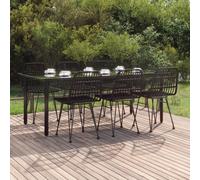 vidaXL 7 Piece Garden Dining Set Black Poly Rattan, Black