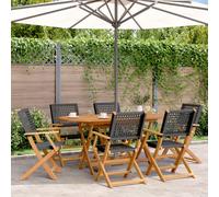 Garden Dining Set 7 Piece Table and Chair Poly Rattan and Solid Wood vidaXL