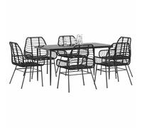 vidaXL 7 Piece Garden Dining Set Black Poly Rattan Glass