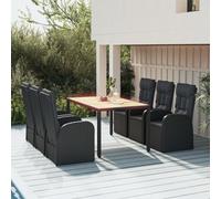 vidaXL 7 Piece Garden Dining Set Black Poly Rattan&Solid Wood Acacia