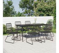 vidaXL 7 Piece Garden Dining Set Black PVC Rattan, Black