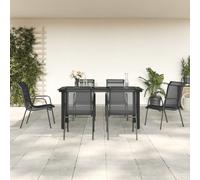vidaXL Garden Dining Set Outdoor Dining Set 7 Piece Black Steel and Textilene