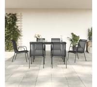 vidaXL Garden Dining Set Outdoor Dining Set 7 Piece Black Steel and Textilene