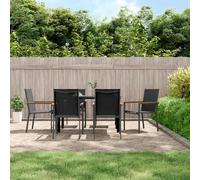 (140 cm table length/ 6 piece) vidaXL Garden Dining Set Outdoor Table and Chairs Black Textilene and Steel