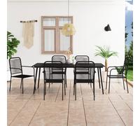 vidaXL Garden Dining Set 7 Piece Cotton Rope and Steel Black Dinner Furniture