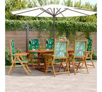 vidaXL 7 Piece Garden Dining Set Leaf Pattern Fabric and Solid Wood