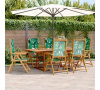 vidaXL 7 Piece Garden Dining Set Leaf Pattern Fabric and Solid Wood