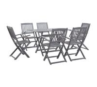 vidaXL 7 Piece Garden Dining Set Solid Acacia Wood Grey