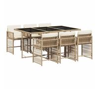 vidaXL 7 Piece Garden Dining Set with Cushions Beige Poly Rattan