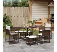 vidaXL 7 Piece Garden Dining Set with Cushions Brown Poly Rattan