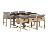 vidaXL 7 Piece Garden Dining Set with Cushions Mix Beige Poly Rattan