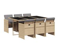 vidaXL 7 Piece Garden Dining Set with Cushions Mix Beige Poly Rattan