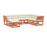 vidaXL 7 Piece Garden Lounge Set with Cushions Wax Brown Solid Wood Pine